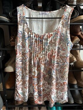 zeagoo White Paisley Pleated Sleeveless Camisole in Multicolor